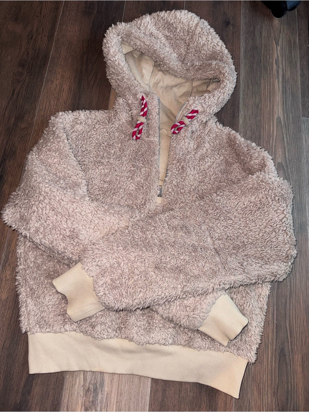 Cozy Sherpa Half-Zip Hoodie - Taupe